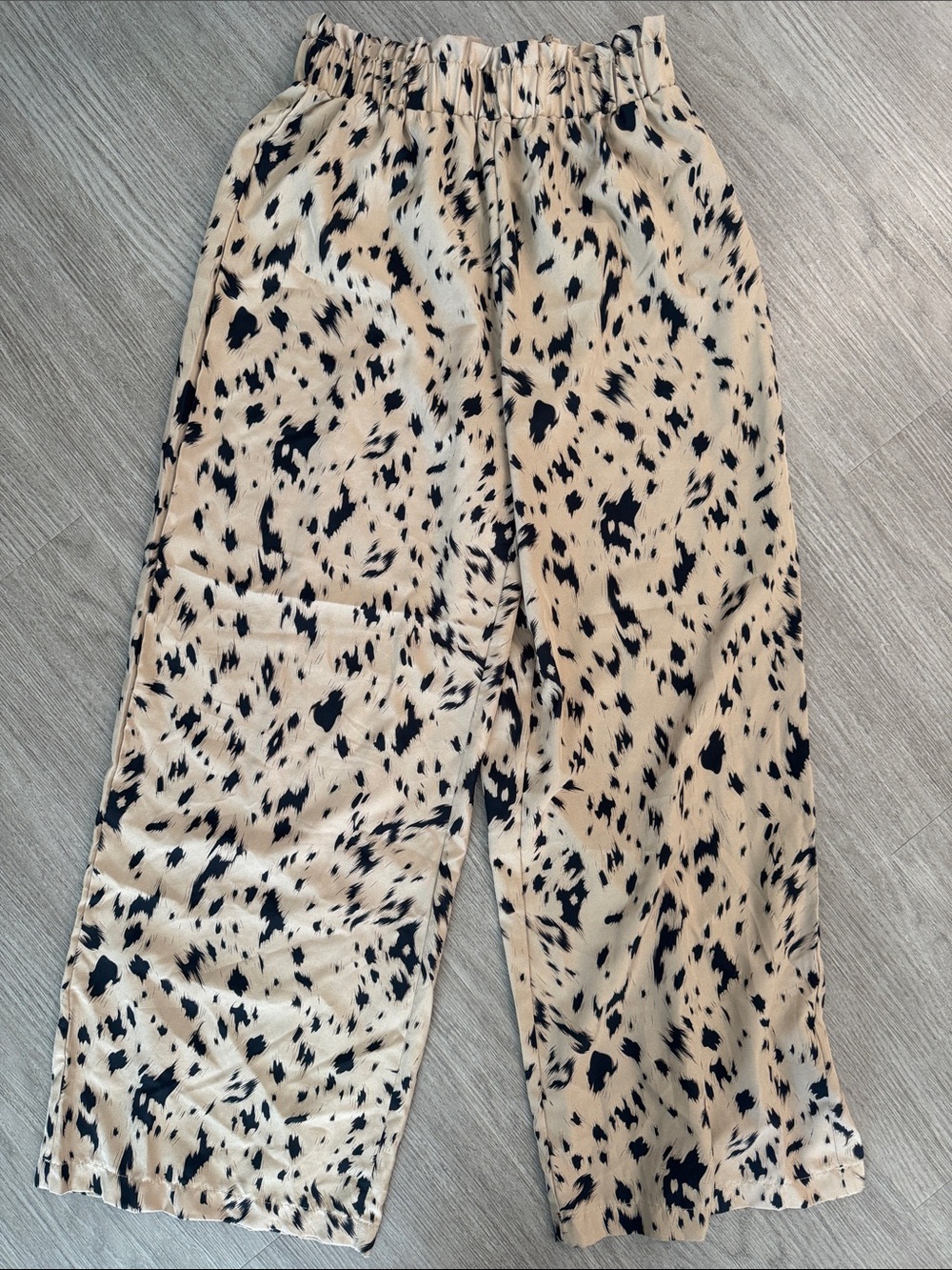 Beige and Black Animal Print high waisted Wide Leg Pants